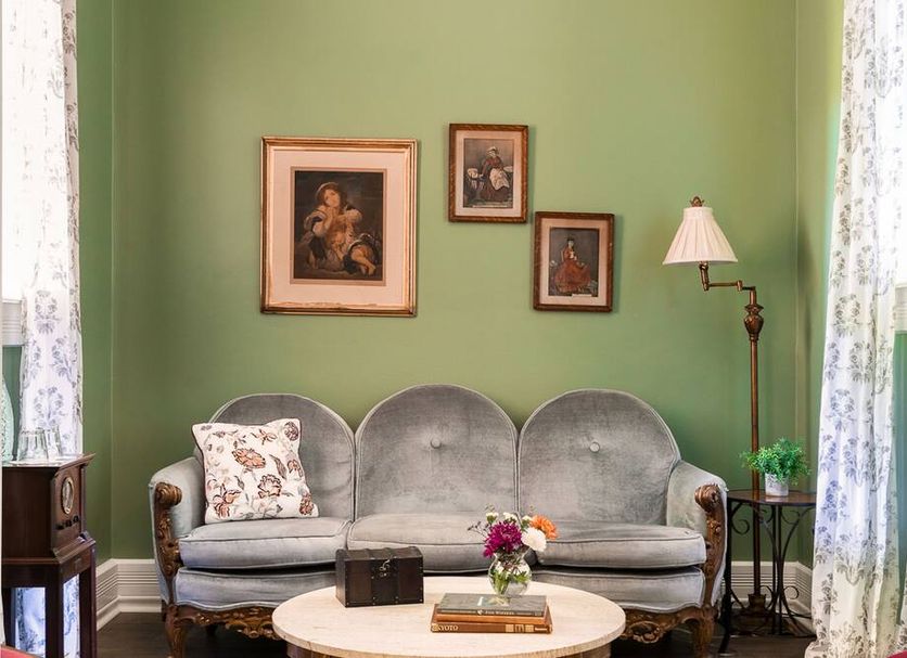 Garden Street Inn Downtown San Luis Obispo, A Kirkwood Collection Hotel: vintage lounge with gray sofa and green walls