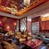 Guanyuan Liusu Hotel, Suzhou lobby lounge with armchairs, chandelier lighting and wood paneling