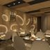 Brizo Salta in Salta dining room with modern curved chairs and warm wood-paneled walls