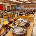 Kagamigaike Hekizantei in Nihonmatsu breakfast buffet with hot dishes and tables in a spacious dining room