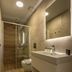 Kaliviani Traditional Hotel Kissamos bathroom with walk-in shower, wall-mounted sink and large mirror