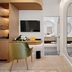 The Clements Hotel, Cambridge: stylish guest room with desk, wall-mounted TV and mirrored doorway