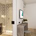 Robinson Cabo Verde - Adults Only bathroom vanity with glass shower and wood desk in Santa Maria