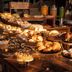 Breakfast buffet at Chris Park Hotel in Campos do Jordão with pastries, bread, fruit and drinks