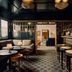 Château Voltaire in Paris bar lounge with velvet seating, round tables and gold-trimmed black decor