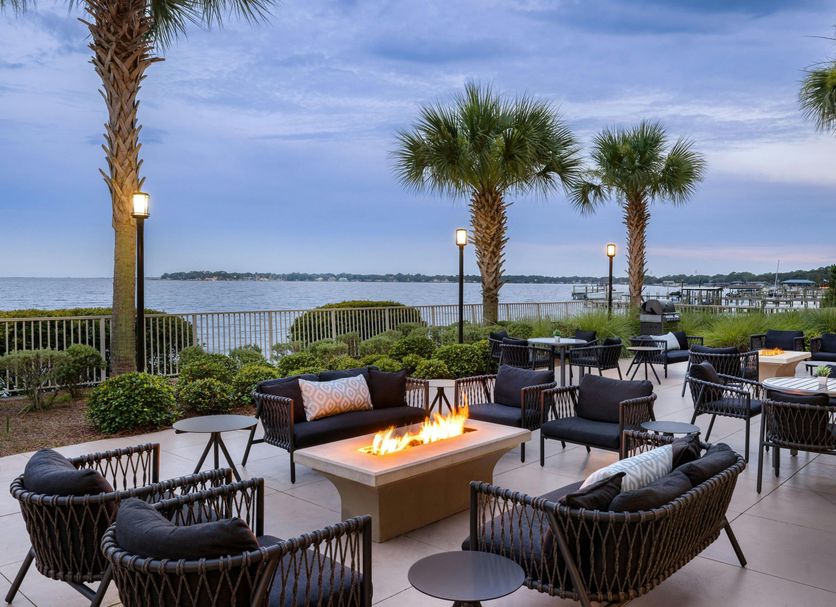 TownePlace Suites by Marriott Fort Walton Beach-Eglin AFB patio with fire pit and bay view