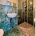 Apartments Fichtelberger Blick Oberwiesenthal bathroom with walk-in shower, wall sink and tiled walls