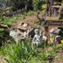 Dancers Garden at Rendezvous Mendocino in Gualala, with statues, flowers and lush hillside greenery