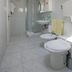 Hotel Concorde, Cesenatico bathroom with shower, sink, toilet and tiled floor