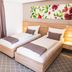 Forest Village Resort in Medjugorje guest room with two twin beds, floral wall art and curtains