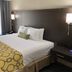 Baymont by Wyndham Topeka guest room with king bed, bedside lamps and window curtains