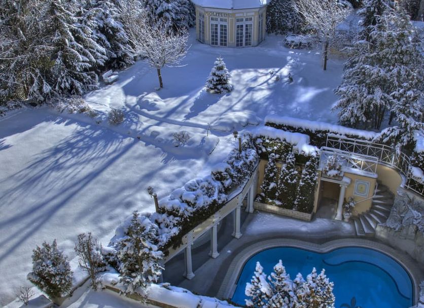 Hotel & Spa Fontenay in Bad Woerishofen with snow-covered grounds and an outdoor pool