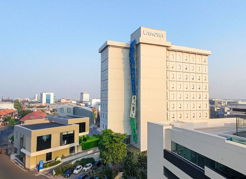 Lamora Kota Lama Surabaya hotel exterior with city skyline view in Surabaya