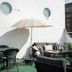 Good Morning+ Göteborg City rooftop terrace with lounge seating, umbrellas and city view in Gothenburg