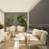 Sunlit terrace seating area at Hôtel Baume in Paris with white lounge chairs and potted plants