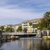 Sheraton Vistana Villages Resort Villas, I-Drive/Orlando in Orlando with palm trees, waterfalls and waterfront resort buildings