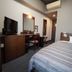 Hotel Route-Inn Sagamihara -Kokudo 129 Gou- guest room with bed, desk, TV and mirror in Sagamihara