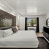 Hotel Zazz Albuquerque guest room with king bed, TV, window view and geometric accent wall