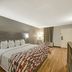 Red Roof Inn Kingsport guest room with king bed, desk, curtains, and wood-look flooring