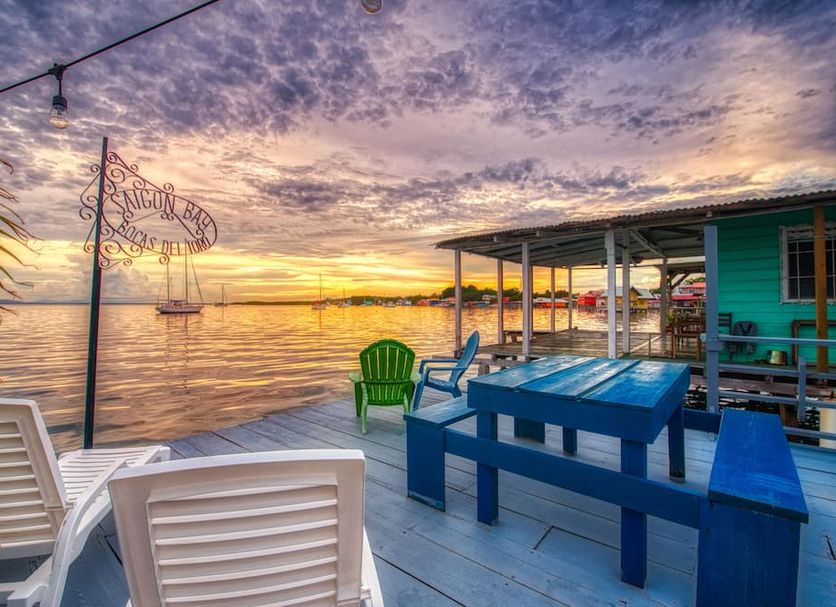 Saigon Bay Bed and Breakfast in Bocas del Toro with waterfront deck and sunset views
