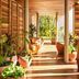 Rosewood Mayakoba in Playa del Carmen: sunlit wooden walkway with potted plants and tropical greenery.