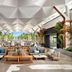 Secrets Tides Punta Cana lobby lounge in Uvero Alto with geometric ceiling, tropical views and seating