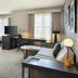 Residence Inn by Marriott Tampa Suncoast Parkway at NorthPointe Village suite with bed, sofa, desk and windows in Lutz