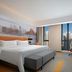 Hampton By Hilton Beijing Wangjing room with city view, large window, desk, and bed in Beijing