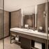 JW Marriott Hotel Hong Kong bathroom with walk-in shower, double vanity, and large mirror in Hong Kong