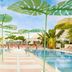 the goodtime hotel, Miami Beach rooftop pool with pink lounge chairs and palm-tree shade