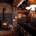 Jackson's Hotel & Leisure Centre in Donegal, cozy bar interior with lit wood-burning stove and brick walls