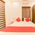 Hotel F Square, Kochi room with bed, red accents, window blinds and wardrobe