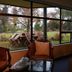Tussock Grove Boutique in Ohakune lounge with large windows overlooking garden seating and trees