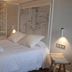 Hotel San Nikolas Sea Views in Hondarribia: cozy bedroom with canopy bed and wall-mounted reading lights