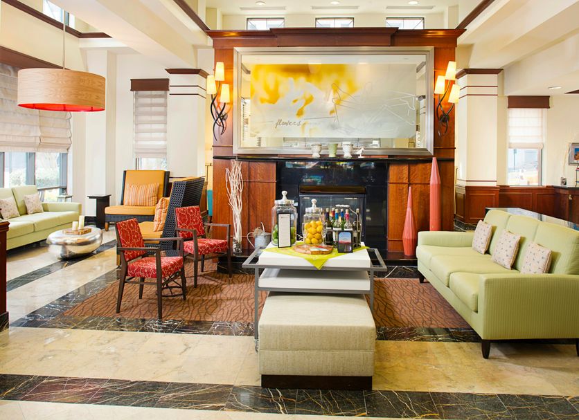 Hilton Garden Inn Virginia Beach Town Center lobby with seating area and fireplace in Virginia Beach