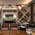 The Westin Anaheim Resort lobby lounge in Anaheim with patterned seating and decorative wood lattice screen