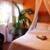The Mexican Inn in Cabo San Lucas guest room with canopy bed, mosquito net, and potted palm
