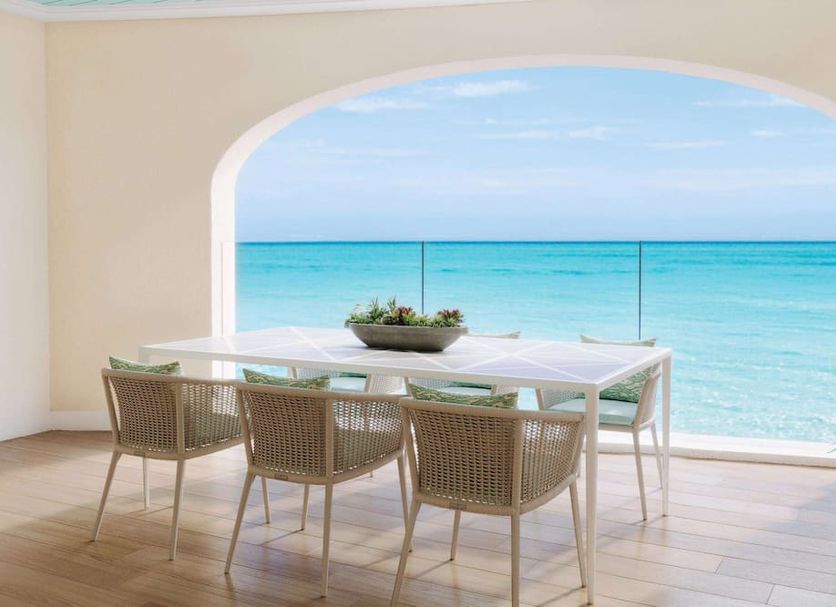 Beachfront dining terrace at Beaches Turks & Caicos Resort Villages & Spa, Providenciales, with ocean view