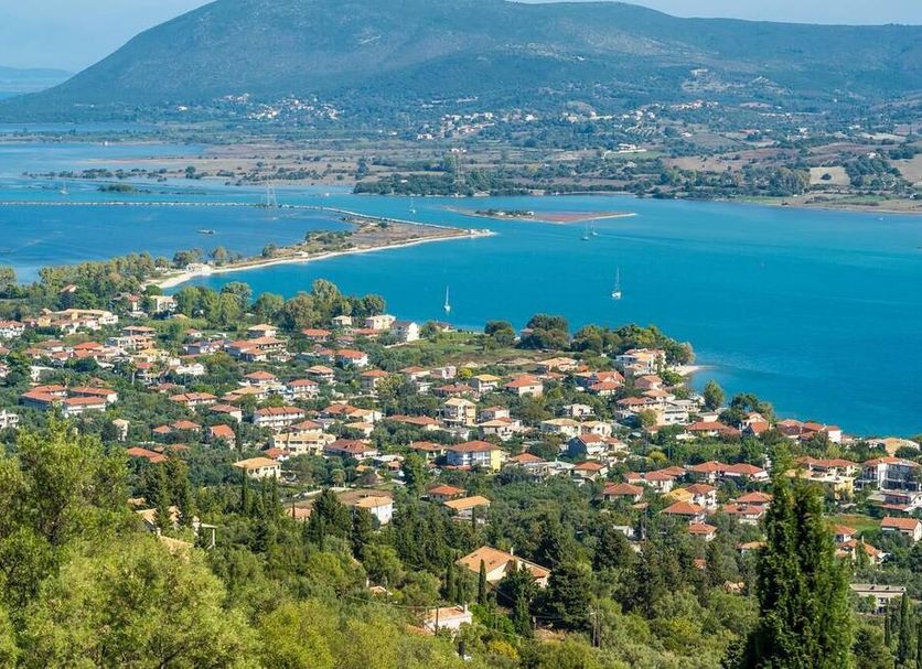 Katouna Suites Luxury Boutique Hotel Adults Only in Ligia with bay views over coastal homes and hills