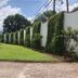 Colibri Hotel B&B in Tepoztlán: garden path beside ivy-covered walls and lawn under a partly cloudy sky