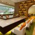 Kurobe Unazuki Onsen Yamanoha lounge with panoramic forest and river views in Kurobe