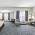 Hampton Inn & Suites Chicago Deer Park guest room with king bed, seating area and large windows