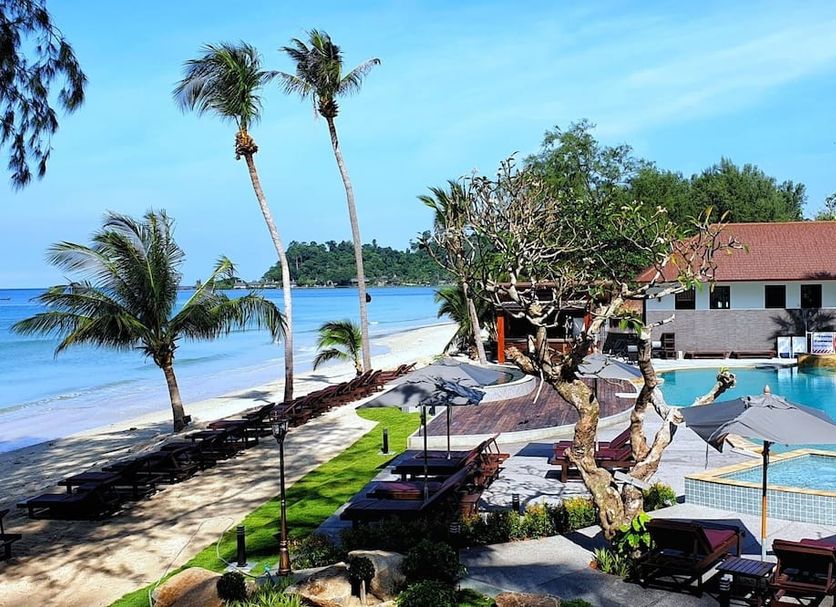 Klong Prao Resort, Ko Chang: beachfront pool beside palm trees and the ocean