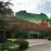 Disney's Art Of Animation Resort in Lake Buena Vista, themed log archway with animal figures and tropical landscaping