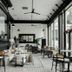 Silverado Resort in Napa lounge with black-framed windows, café tables, and modern seating