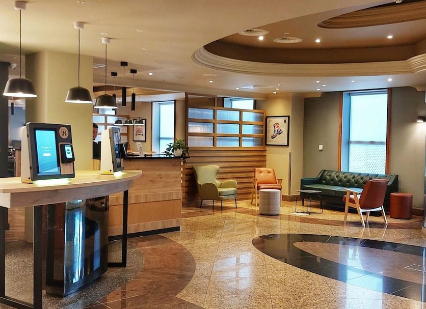 B&b Hotel London Heathrow lobby in Slough with seating area and front desk