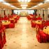 Guohao Hotel in Shijiazhuang banquet hall with round tables, red chair covers, and polished tile floor