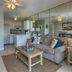 The Breakers Oceanfront 1 Bedroom Villas in Hilton Head Island living room with sofa, coffee table and kitchen