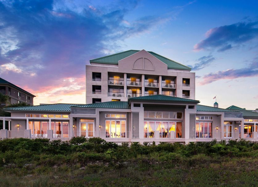 The Westin Hilton Head Island Resort & Spa exterior at sunset on Hilton Head Island with oceanfront grounds
