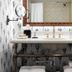 Graduate by Hilton State College bathroom vanity with mirror, gold faucet and plant